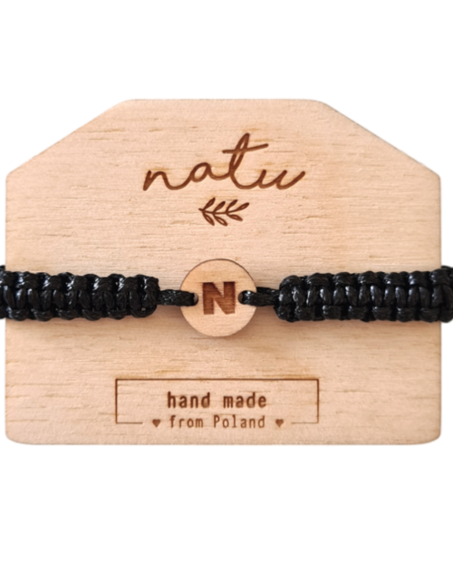 Sznurkowa Bransoletka z LITERKĄ  Inicjałem drewniana zawieszka