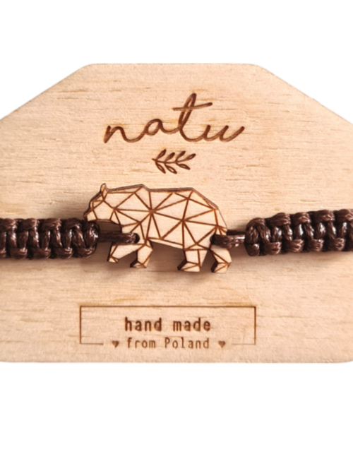 Drewniana Bransoletka Niedźwiedź na sznurku