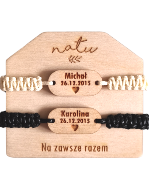 Sznurkowe Bransoletki dla par z datą i imionami Walentynki