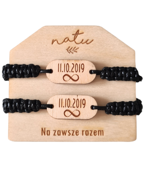 Drewniane Bransoletki dla par z grawerem Znak Nieskończoności