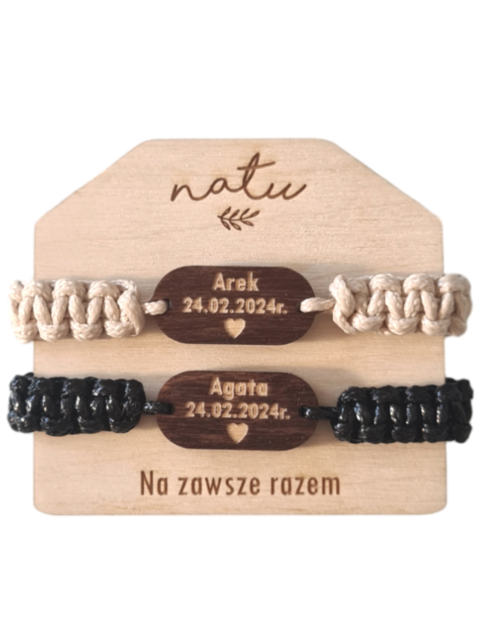 Sznurkowe Bransoletki drewniane z grawerem dla par