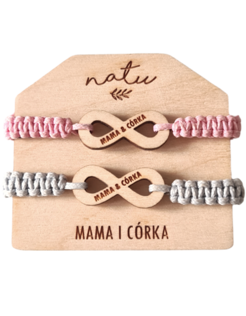 Zestaw sznurkowych bransoletek z grawerem Mama i Córka