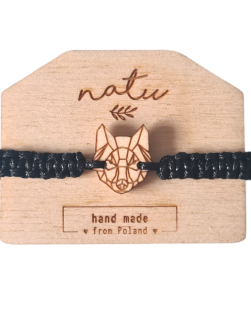 Drewniana sznurkowa Bransoletka z grawerem WILK