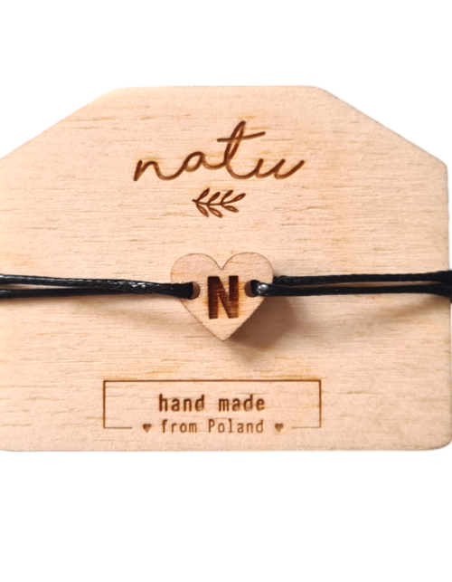 Bransoletka sznurkowa drewniana SERCE z grawerem