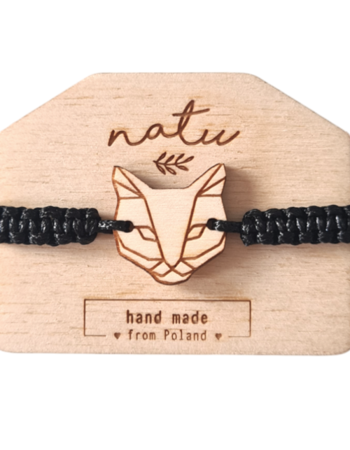 Bransoletka KOT drewniana sznurkowa