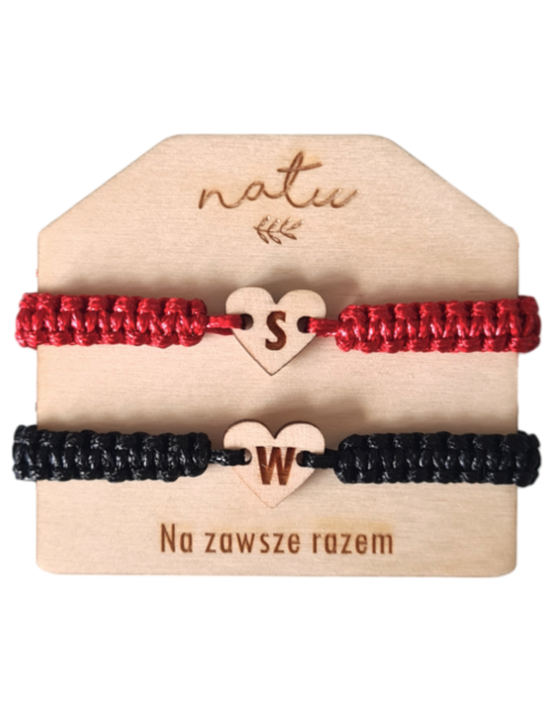 Bransoletki dla par SERDUSZKA z Literką Drewniane Sznurkowe