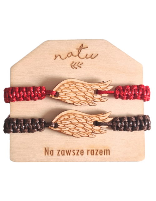 Bransoletki dla par Skrzydła sznurkowe drewniane