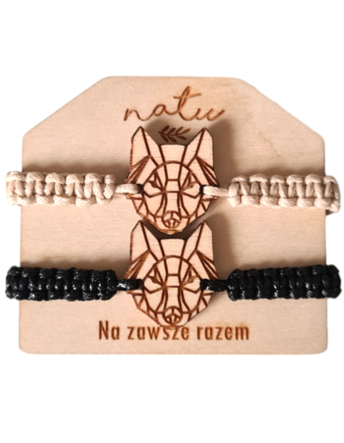 Sznurkowe drewniane Bransoletki dla par Wilki Walentynki