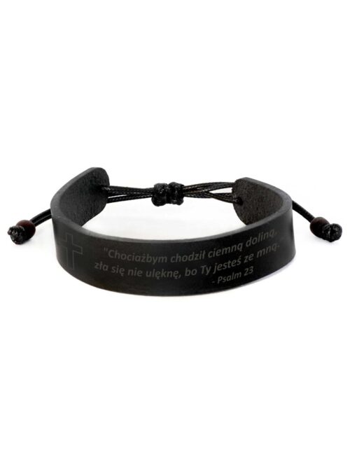 Czarna Bransoletka skórzana regulowana prezent na Bierzmowanie